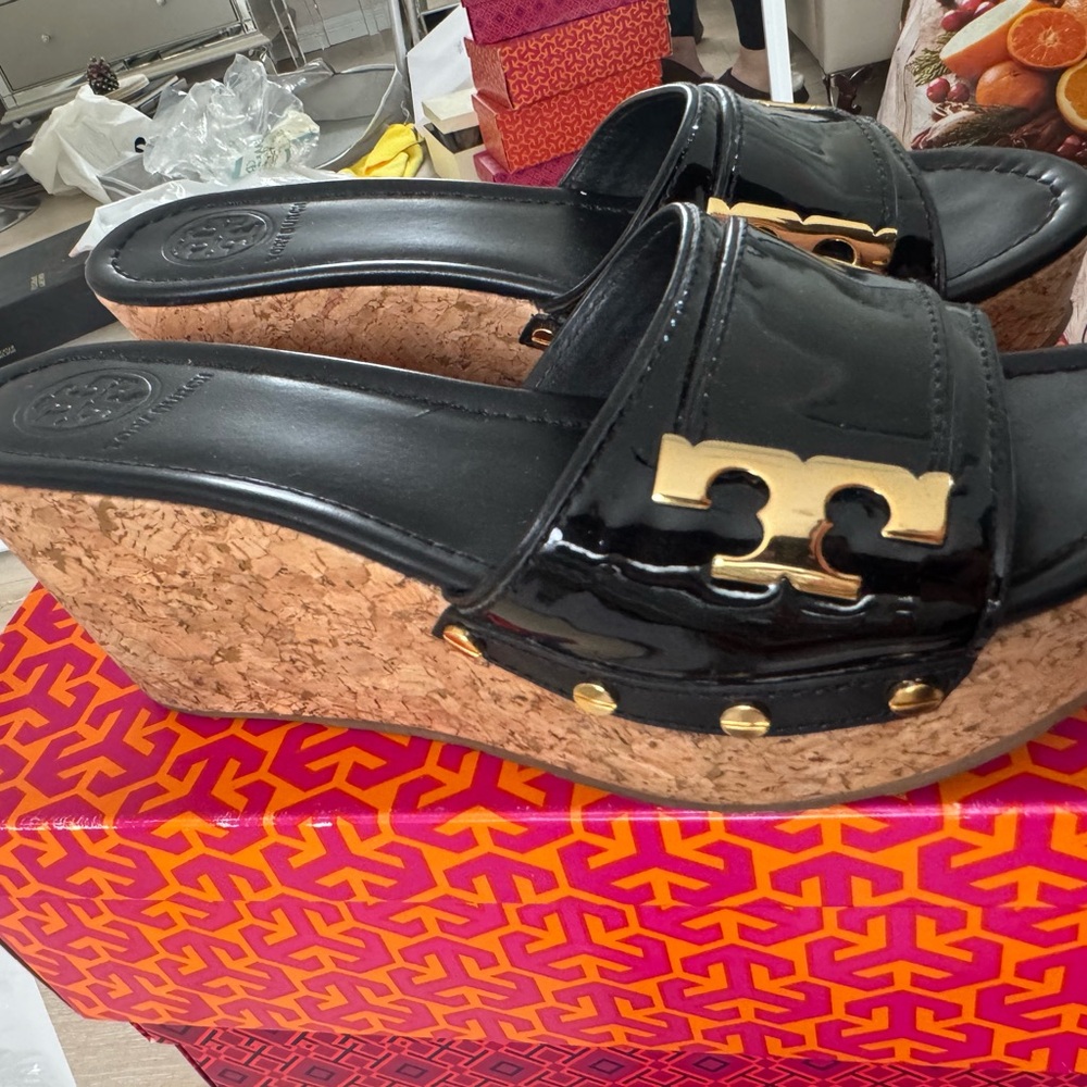 Tory Burch Black Wedge Sandals